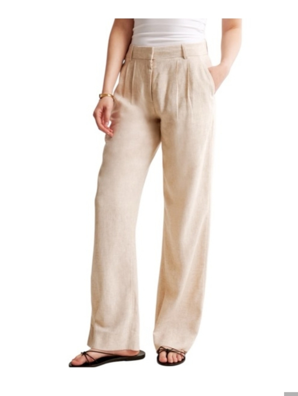 Abercrombie & Fitch Neutral Beige High-Waist Wide Leg Linen Blend Pants Size 33